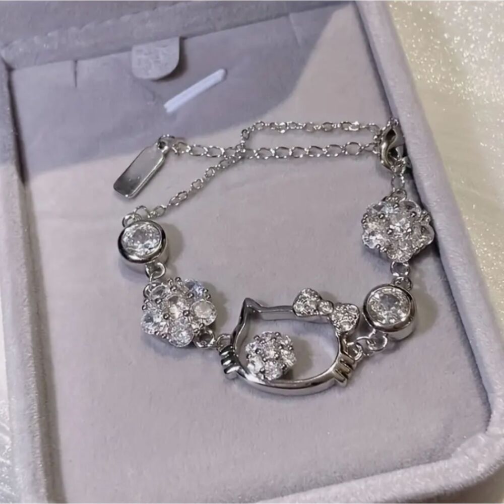 Silver Hello Kitty Hollow Crystal Bracelet